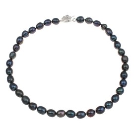 Treasure Bay Elegant Womens Pearl Necklace 8-9mm Black Freshwater Pearl Necklace for Ladies Girls (Black)