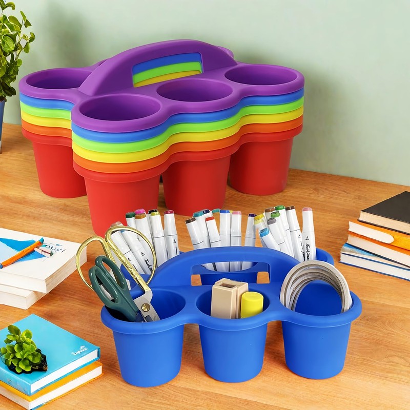 RAUVOLFIA 6 Pack Classroom Caddy Storage Basket with Handle, Plastic