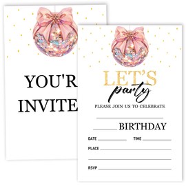 Nopoben Sweet Pink Disco Birthday Invitation Cards For Girls Adult Teens, Let's Party Supplies Favors, 20 Fill-In Invitation Cards with Envelopes -04