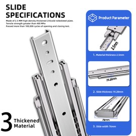 SLIDEWAY 500Lbs Heavy Duty Drawer Slides 1 Pair 16 18 20 22 26 30 40 Inch Full Extension Ball Bearing Sliding Rails Cabinet Runners Tracks Tool Box Glides (76mm Wide)-16"