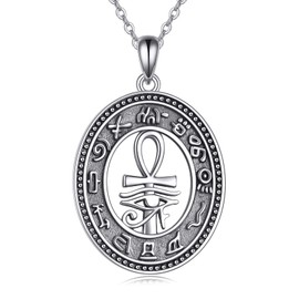 VONALA Ankh Cross Necklace 925 Sterling Sliver Eye of Horus Pendant Egyptian Ancient Amulet Necklace Protection Coptic Jewelry for Men Women