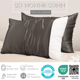 PROMEED Grey Silk Pillowcase King Size - Both Sides 23 Momme Grade 6A+Mulberry Silk Pillow Case Covers for Hair and Skin, Soft and Acne Free (King 20"x36", Grey)