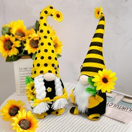 AMOH JERCY 2 PCS Gnome Plush, Tall Size, Sunflower Bee Theme Gnome Ornament, Spring Summer Bright Color Gnome Room Decoration, Mantel Display Farmhouse Tiered Tray Decor, Gnome Lover Gift Choice