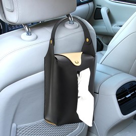 DUSCOKE Car Tissue Holder, Large Car Headrest Hanging Tissue Box Cover, PU Leather Auto Napkin Holder, Universal Vehicle Backseat Paper Organizer for Cars Sun Visor (Black)