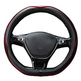 Mayco Bell Flat Bottom Steering Wheel Cover Anti-Slip,Safety,Soft,Breathable,Durable,Full Surround,Comfortable Grip Microfiber Leather (D-Shape,Black Red)