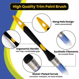 YiBaiBrush Trim Paint Brush, 0.7 Inch, 3 Pack, Small Round Paint Brushes for Walls, Touch Up, Trim Brushes for Painting, Ergonomic Handles, Trim Painting Tool for Edges, Corners & Detail Work