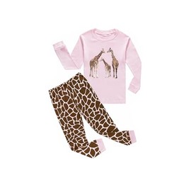 Childapjs Girls' Pyjamas Print Sleepwear Children's Clothing 2-4 Pieces Pyjamas Long Sleeve 100% Cotton (2-12 Years Old), giraffe
