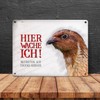 Metal Sign with Quail Motif and Saying "Betreten auf eigene