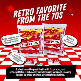 Zotz Fizzy Old Fashioned Hard Candy Fruit Flavored Cherry Candy, Individually Wrapped and Filled Hard Candy, From Italy Since 1970 (Bag 46 Units)
