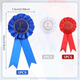 Qianyu Award Ribbon Rosette Set 1st 2nd 3rd Place Medals Blue Red White Prize Ribbons Participation Medal Ribbons Honorable Recognition Ribbon Badge for Classroom Winner Prize Science Fair Talent Show