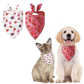 Summer Dog Bandanas 2 Pack, Reversible Spring Flower Dog Bandana, Adjustable,Checkered Triangle Scarf for Medium to Large Breed Dogs,Cat, boy and Girl Holiday Dog Bandanas Wedding Dog Bandana HITDER