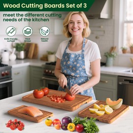 Wooden Cutting Boards for Kitchen Acacia Wood Cutting Board with Juice Groove Built-in Handle Cutting Board Set for Meat Fruits Vegetables