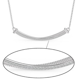 LeCalla 925 Sterling Silver Jewelry Cubic Zirconia Crossover Bar Necklace Lightweight Classic Design Adjustable Box Chain Necklace for Women with Lobster Claw Clasp 18 Inches