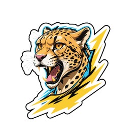 Set of 2 - Fierce Cheetah Lightning Vinyl Decal Sticker, Cartoon Animal Design,SUV, Van, Window, Bumper, Wall, Laptop, Tablet, Cup,Tumbler Or Any Smooth Surface