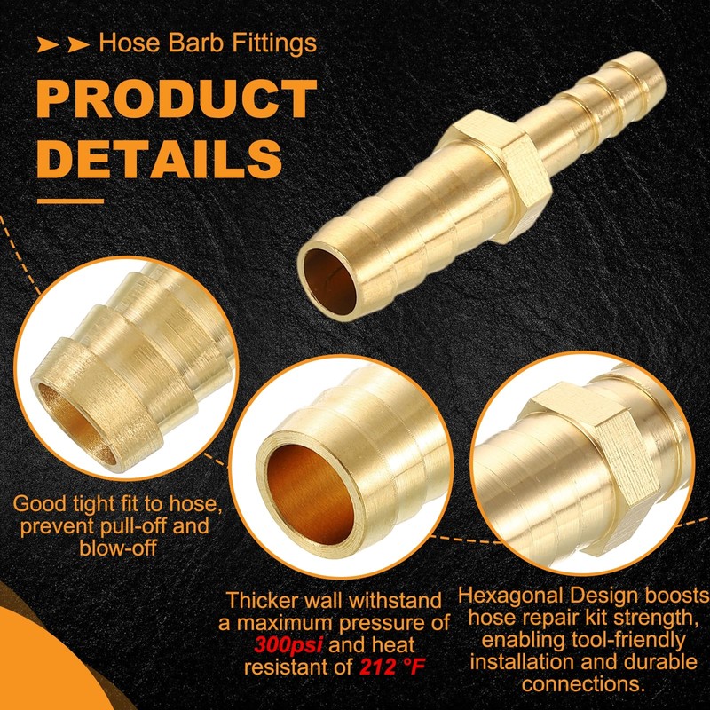 sourcing map 3pcs 8mm to 4mm Brass Hose Barb Fitting