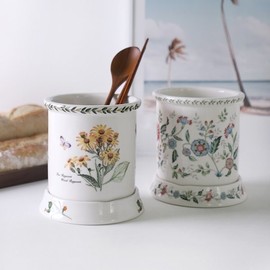 Choose 1 of 2 types of Korean-made ceramic garden cutlery holders / 국산 도자기 가든 물빠짐 수저통 2종 택1