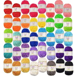 40 Assorted Colors Acrylic Yarn Skeins with 7 E-Books - 875 Yards of Perfect Yarn for Crocheting and Knitting Mini Project - by Mira HandCrafts