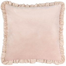 furn. Wylder Solene Ruffle Copricuscino – Velluto Pastello Morbido Bordo A Righe Fodera Decorativa (Rosa – 45x45cm)
