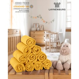 LAYNENBURG Set of 10 Premium Burp Cloths Baby Made of Extra Soft Muslin - 100% Cotton - 30 x 50 cm - Oeko Tex 100 - Muslin Cloths as Muslin Nappies or Cloth Nappies (Yellow)