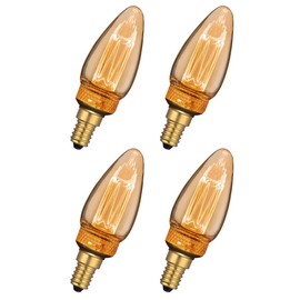 greenandco 4X Vintage Design LED Bulb for Mood Lighting | E14 C35 | Amber | 2W 65lm | 1800K Extra Warm White | 320° | 230V | Flicker-Free | Non-dimmable | Edison Bulb