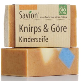 Savion Children's Soap Knirps and Brat, with Shea Butter and Beeswax, with Cocoa Powder, Palm Oil Free, Plastic-Free, 40 g