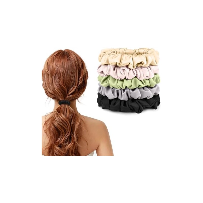5 Scrunchies para Cabello Mujer, Coleteros Elásticos de Apariencia Seda,