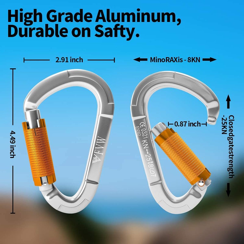 FVW 4 Pieces Heavy Duty Climbing Carabiners, 25KN Auto Locking