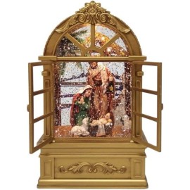 Regency 9" LED Battery Operated Timer Holy Family Arch Window Globe USB