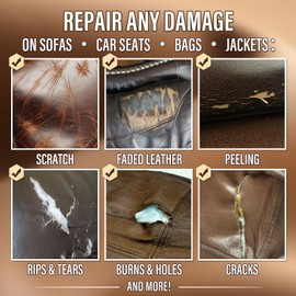 KIKYO Brown Leather Repair Kit for Furniture, Sofa, Car Seat, Shoes, Purse, Leather Repair Kit for Super Easy Color Match, Fix Scratches, Tears, Fade, Holes on PU, Genuine & Pleather