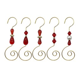 WEIBIAO Christmas Ornament Hooks - Gold Wire Hooks, Acrylic Jewelry Hooks with Christmas Tree Ornament Hooks-30 PK (Red)