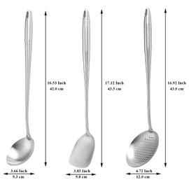 Berglander Wok Spatula Set, Stainless Steel Kitchen Cooking Utensils - 17" Wok Tools: Spatula, Ladle, Skimmer