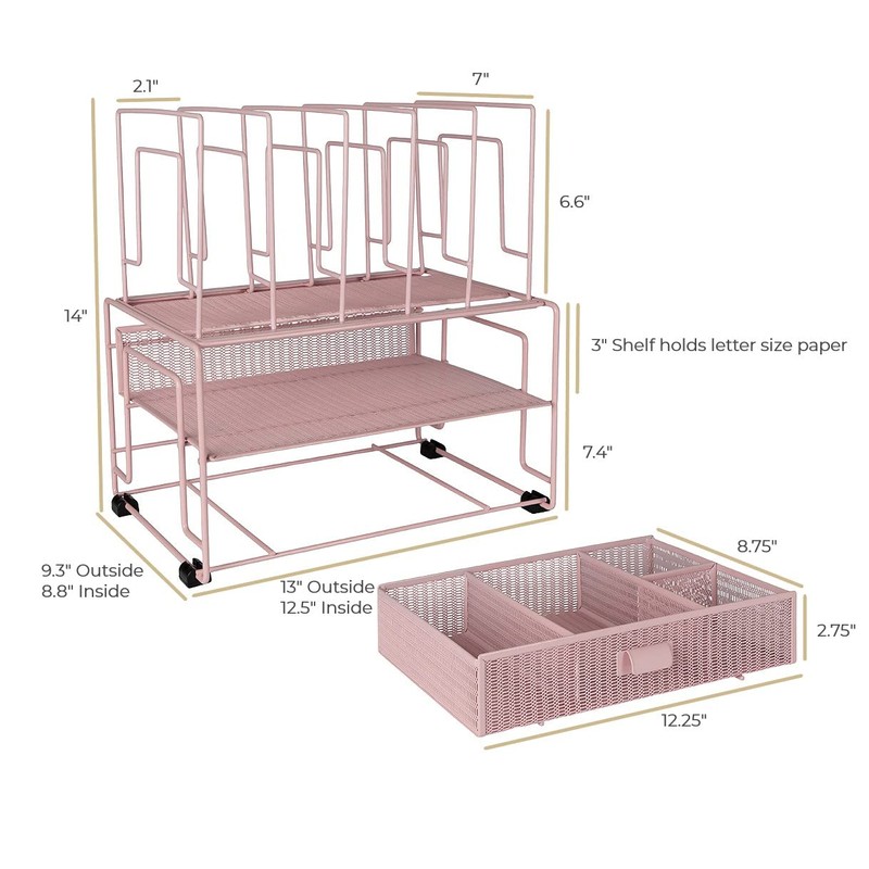 BLU MONACO Pink Workspace Desk Organizer and Accessories Desktop Rack