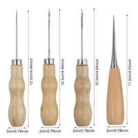 Kioiner 4 Pcs Scratch Awl with Wooden Handle, Gourd Shape Leather Sewing Awls, Hook Awls Professional Awl Tool for Sewing Crafting Leather Perforating Needle Removal