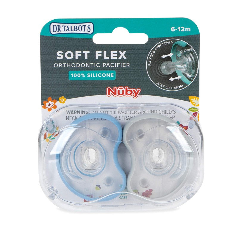 Dr. Talbot's Soft-Flex Orthodontic Pacifiers 0-6 Months, Blue/Gray, 2 Count