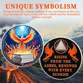 2 Year Flaming Phoenix Sobriety Coin – Rising from The Ashes AA Chip Medallion – NA Alcoholics Anonymous Token for Sober Men & Women in Recovery