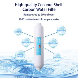 HUI NING T33 Inline Post Coconut Activated Carbon Water Filter Replacement Kit, 2 Inch OD, 10 Inch Length, 1/4 Inch Quick Connect，for Reverse Osmosis System