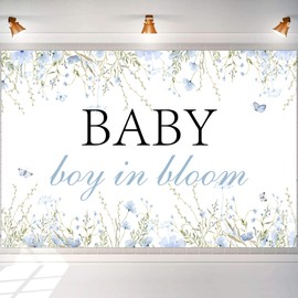 Kreatwow Baby Boy in Bloom Backdrop for Boys Baby in Bloom Baby Shower Decoration Blue Floral Backdrop Boho Flower Gender Reveal Decor Baby in Bloom Background Floral Spring Baby Shower Party Supplies