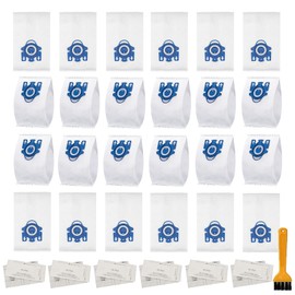 24 Pack 3D Airclean GN Vacuum Bags Compatible with Miele Classic C1, Complete C1, Complete C2, Complete C3, S400i S600 S2 S5 S8 Series, 6 Motor Protection Filters 6 AirClean Filters 1 Cleaning Brush