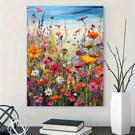Diamond Art Painting Kits for Adults, Sea of Flowers 5D Diamond Painting Dots Art Kits for Adults Beginner, Flowers DIY Full Round Gem Crystal Art Paint by Diamond, Home Wall Decor 12x 16 in