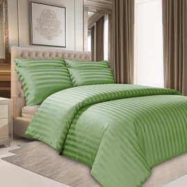 Pamposh Satin Stripe Double Duvet Set - Premium Hotel Quality Quilt Cover Bedding Sets - Hypoallergenic Ultra Soft Microfiber Bed Linen