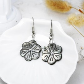 AeraVida Handmade Mother of Pearl in Brown Tones Flower & Crystal Dangle Earrings for Women | Elegant Boho Shell and Crystal Drop Earrings