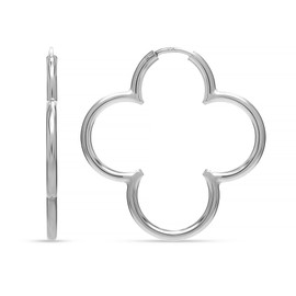 LeCalla Sterling Silver Endless Clover Hoop Earrings | Elegant and Lightweight Simple Flower Medium Clover Hoops Earring for Women - 33MM