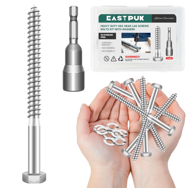 EASTPUK (10Sets) 5/16" x 4" Hex Head Lag Bolts, Heavy