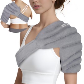 REVIX Microwavable Shoulder Heating Pad for Rotator Cuff, Moist Heating Pads Microwavable with Adjustable Strap, Shoulder Heating Pads for Upper Back Muscle Relaxation & Relief, Gray