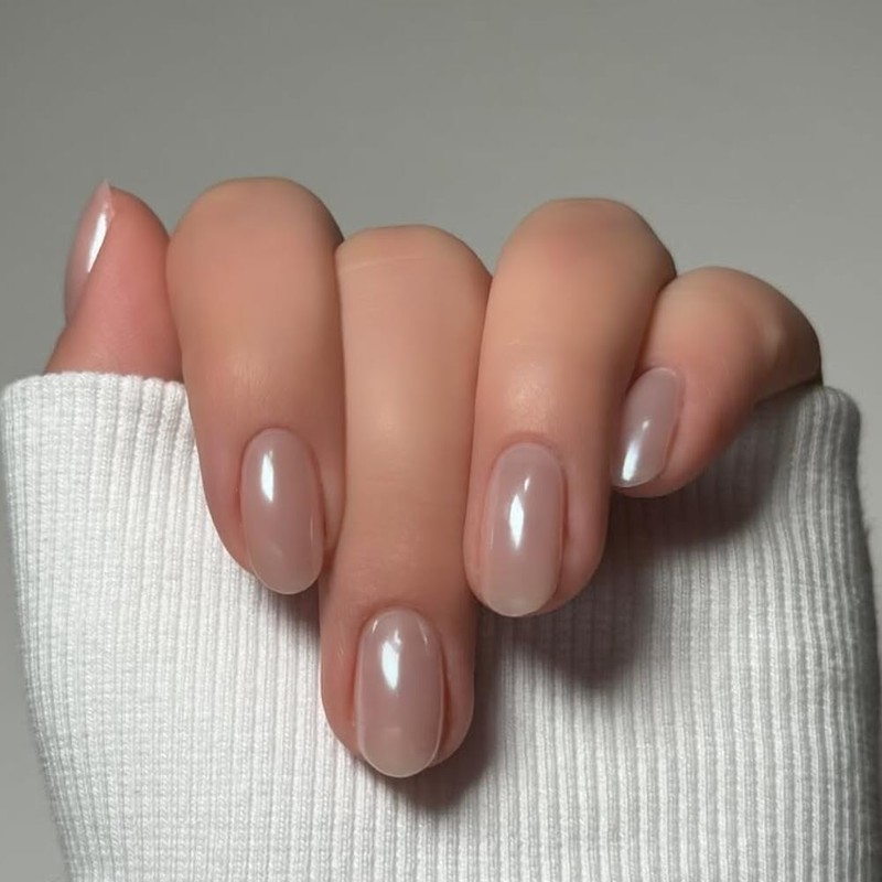 SXVME Chrome Nude Press on Nails Short Oval, Short False