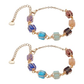 UNICRAFTALE 2Pcs Natural Gemstone Beads Bracelets Gold Crystal Beaded Bracelets 17.5cm Adjustable 7 Chakra Bracelet Crystal Stone Bead Ankle Bracelet for Women Jewelry Gifts for Mom