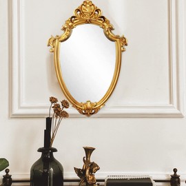 Eaoundm 16.5 x 11 inch Vintage Mirror Antique Mirror Decorative Wall Mirror Shield Shape (Brush Gold)