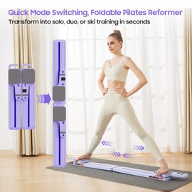 Pilates Reformer- Foldable Pilates Board, Pilates Machine with Resistance Bands, Full Body Workout for Women at Home, Core Strengthener, Ab &Push-Up, Glute & Leg Toning, LED Timer & Calorie Display