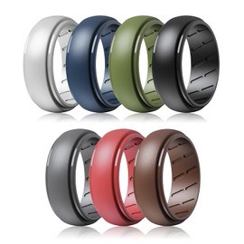 Qinaoco Silicone Wedding Band Men - 2/4/7 Rings Breathable Men's Silicone Rings Rubber Wedding Band for Men (7-Pack: Black,Dark Gray,Silver,Bronze,Blue,Olive Green,Dark Red, 10(19.8mm))