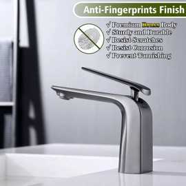 TOCALOCA Bathroom Basin Faucet Gun Grey Modern Bathroom Sink Faucets Vanity Single Handle Faucet Brass Lavatory Faucet Single Hole